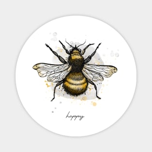 Bee Happy watercolor painting. Motivational quote Magnet